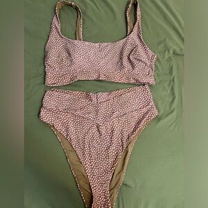 Aerie Cheeky High Rise Polka Dot Bikini with Cross Detail in Front (Large)